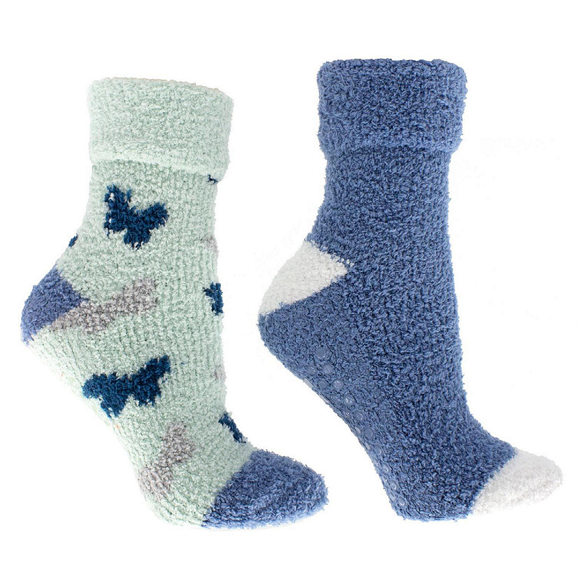 Women's Non-Skid Warm Soft and Fuzzy Rose and Shea Butter Infused 2-Pair Pack Slipper Socks with Sachet Gift, Shadow Blue Image