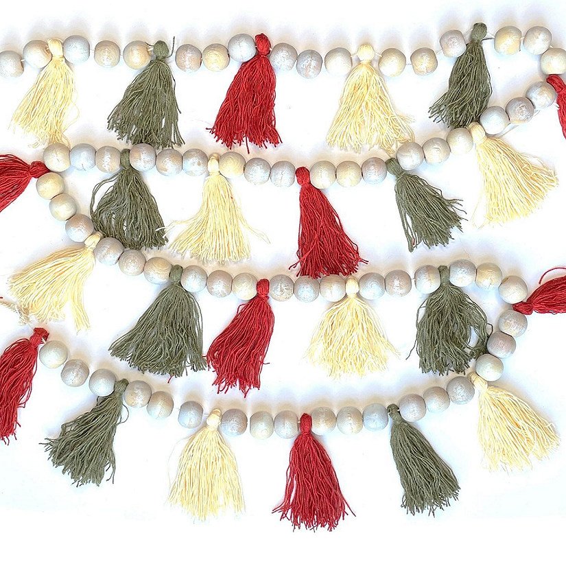 Wood Beads and Tassels Autumn Garland 6ft Image