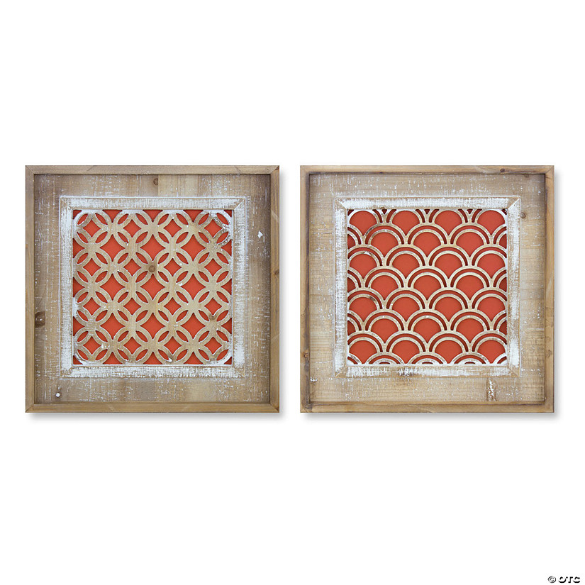 Wood Framed Geometric Wall Art with Gold Accent (Set of 2) Image