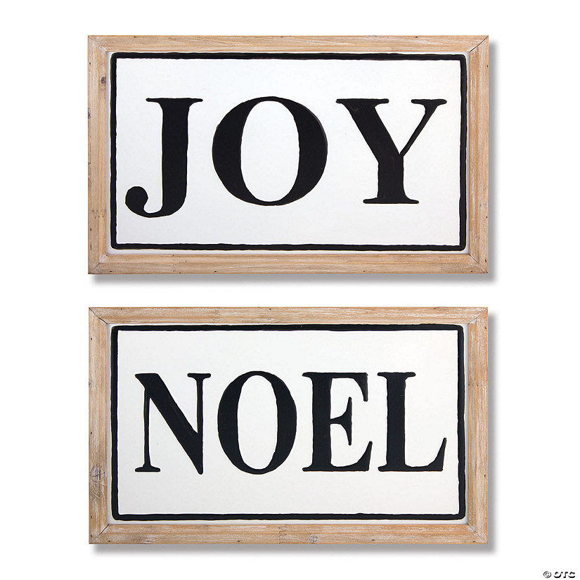 Wood Framed Metal Joy Noel Seniment Sign (Set of 2) Image