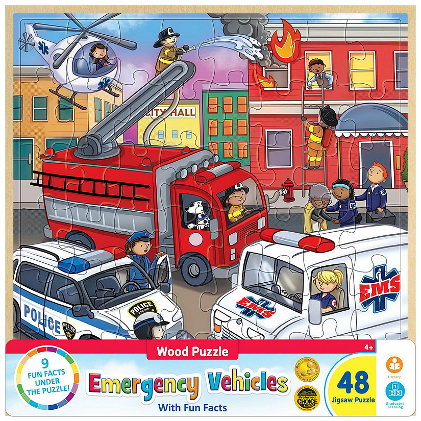 Wood Fun Facts - Emergency Vehicles 48 Piece Wood Jigsaw Puzzle Image