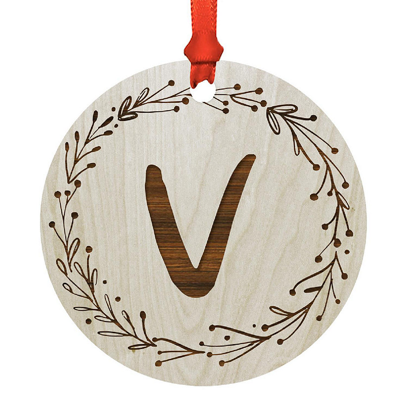Wood Ornament Wreath Letter V Image