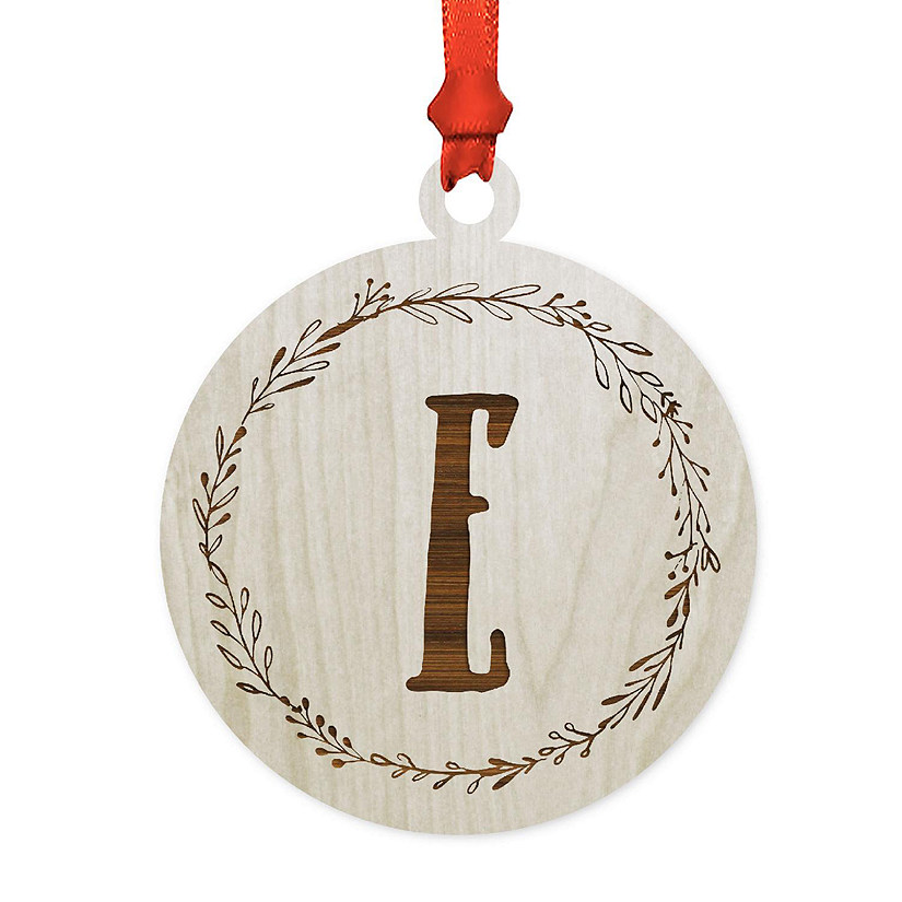 Wood Round Ornament Letter E Image
