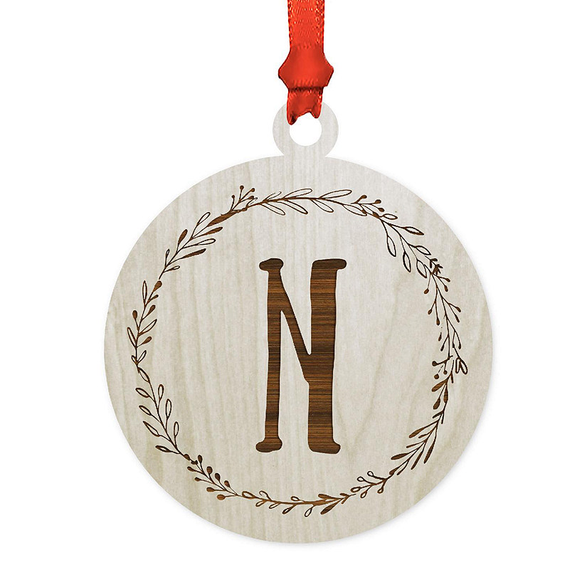 Wood Round Ornament Letter N Image