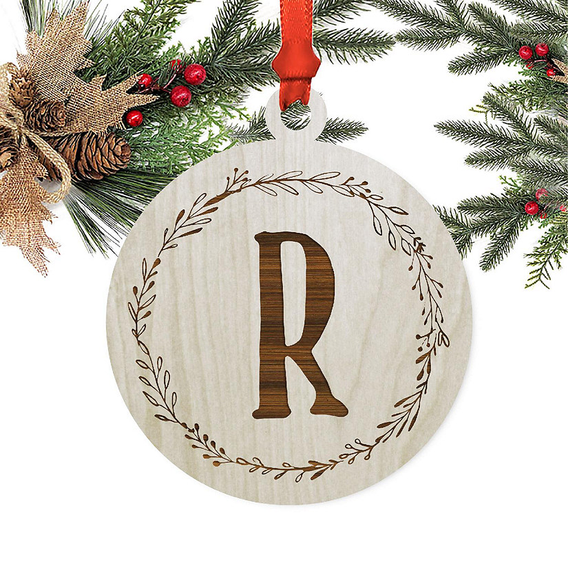 Wood Round Ornament Letter R Image