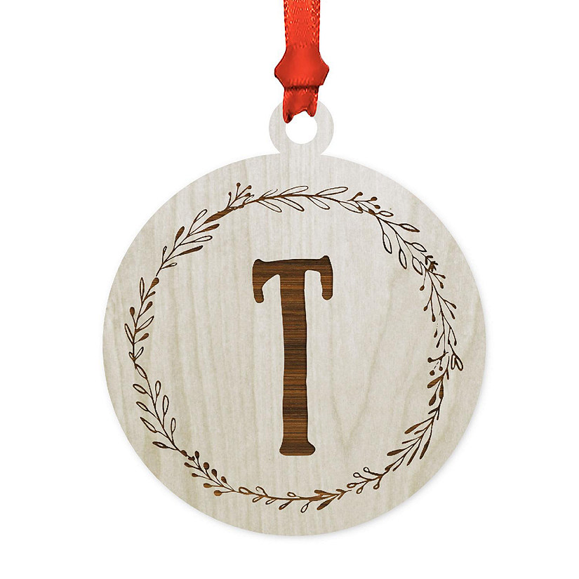 Wood Round Ornament Letter T Image