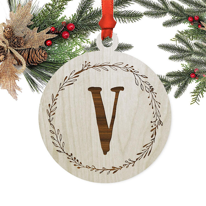 Wood Round Ornament Letter V Image