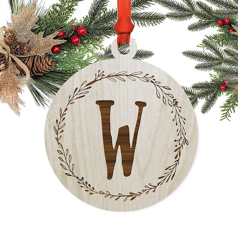 Wood Round Ornament Letter W Image