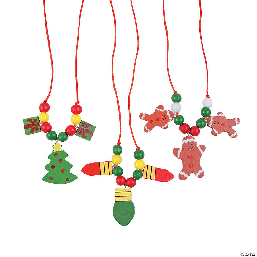 Wooden Beaded Holiday Necklace Craft Kit - Makes 12 Image