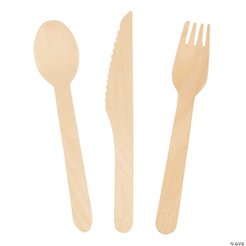 Wooden Cutlery Set with Natural Handles - 24 Pc. Image