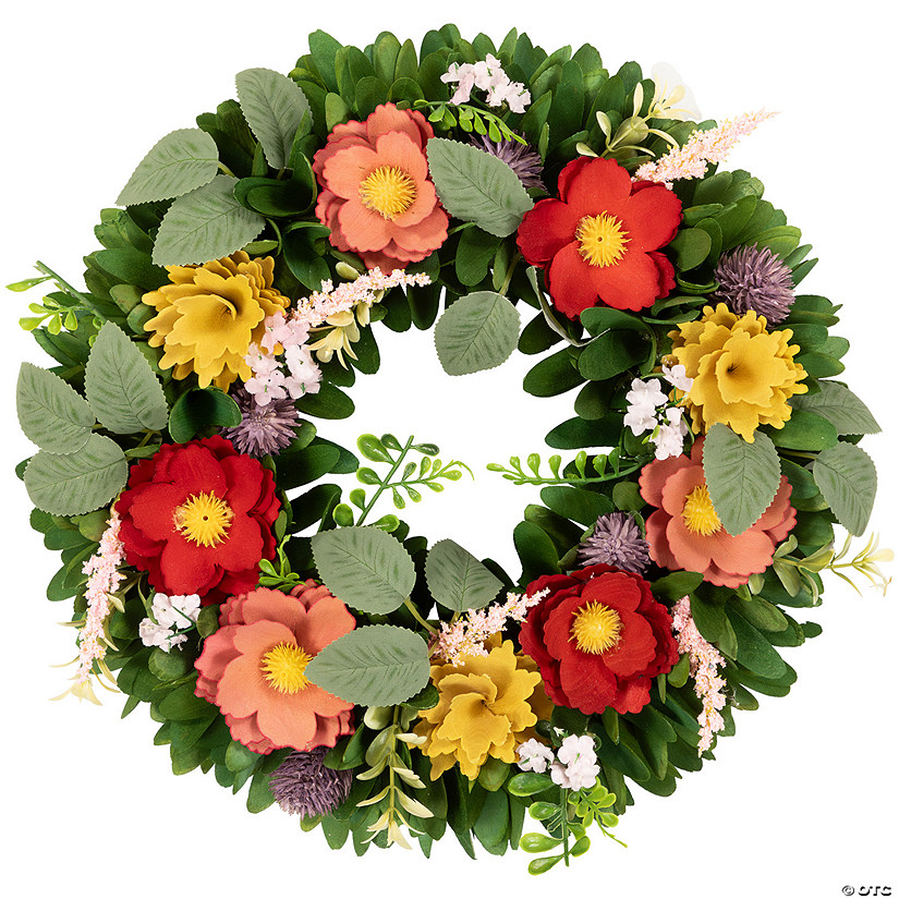 Wooden Mixed Floral and Foliage Artificial Spring Wreath - 13.75" Image