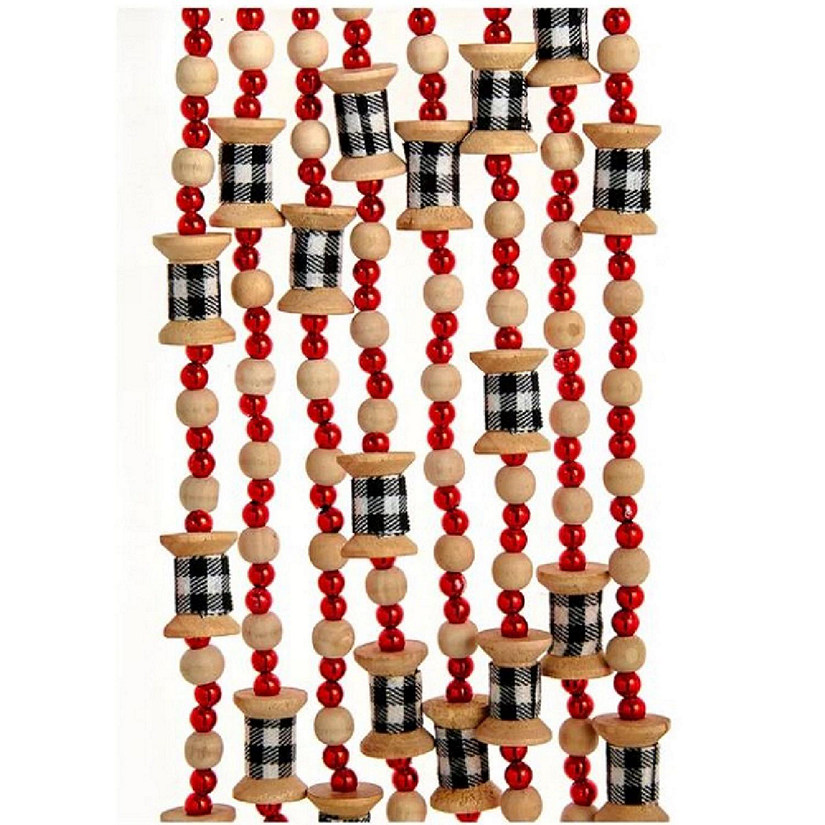 Wooden Red Beads with Black and White Spool Garland 9 Feet H7577 Image