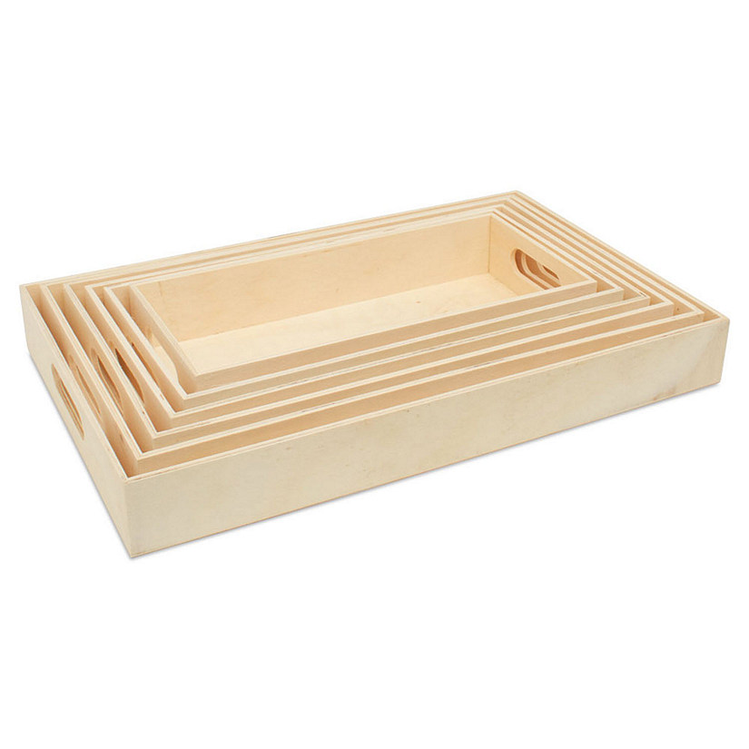 Woodpeckers Crafts, DIY Unfinished Wood Set of 6 Rectangular Trays with Cutout Handles Image