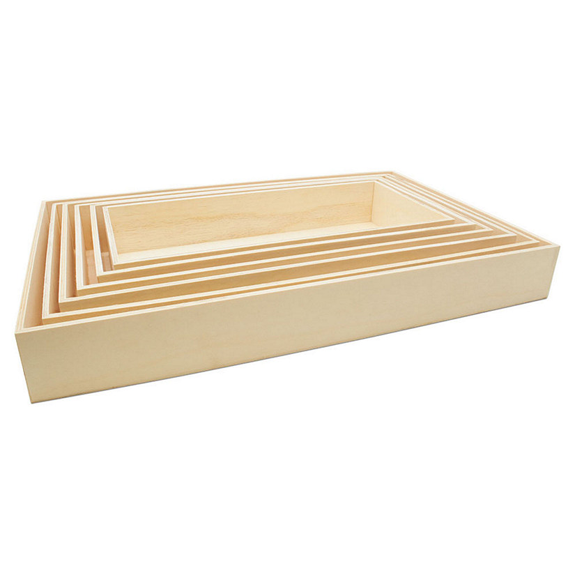 Woodpeckers Crafts, DIY Unfinished Wood Set of 6 Rectangular Trays with No Handles Image