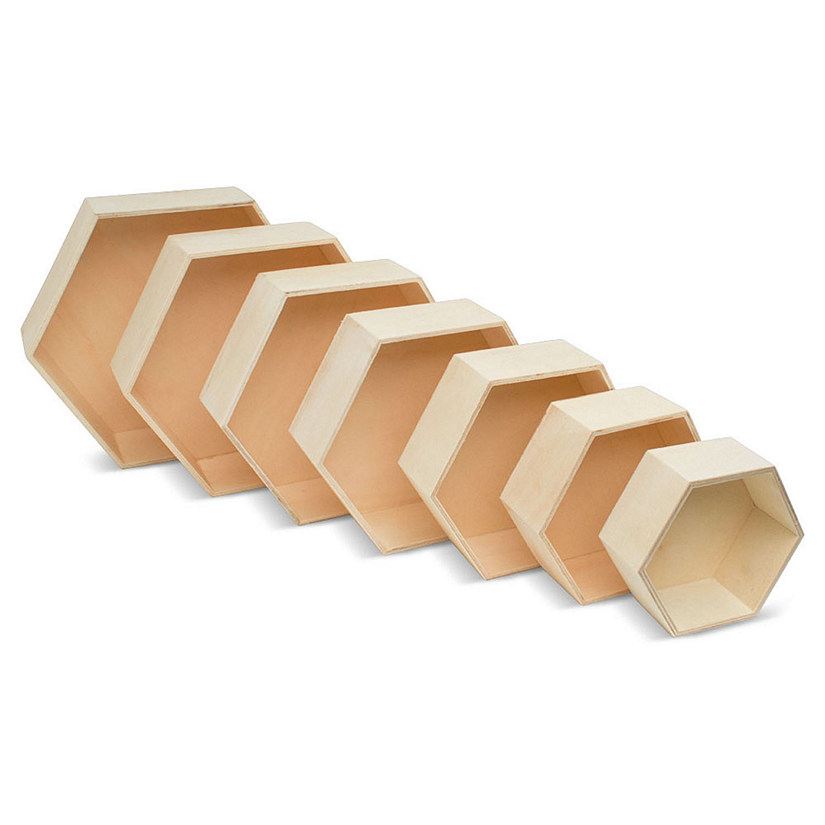 Woodpeckers Crafts, DIY Unfinished Wood Set of 7 Hexagon Trays, Pack of 2 Image