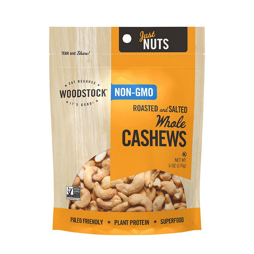 Woodstock Non-GMO Whole Cashews, Roasted and Salted - Case of 8 - 6 OZ Image