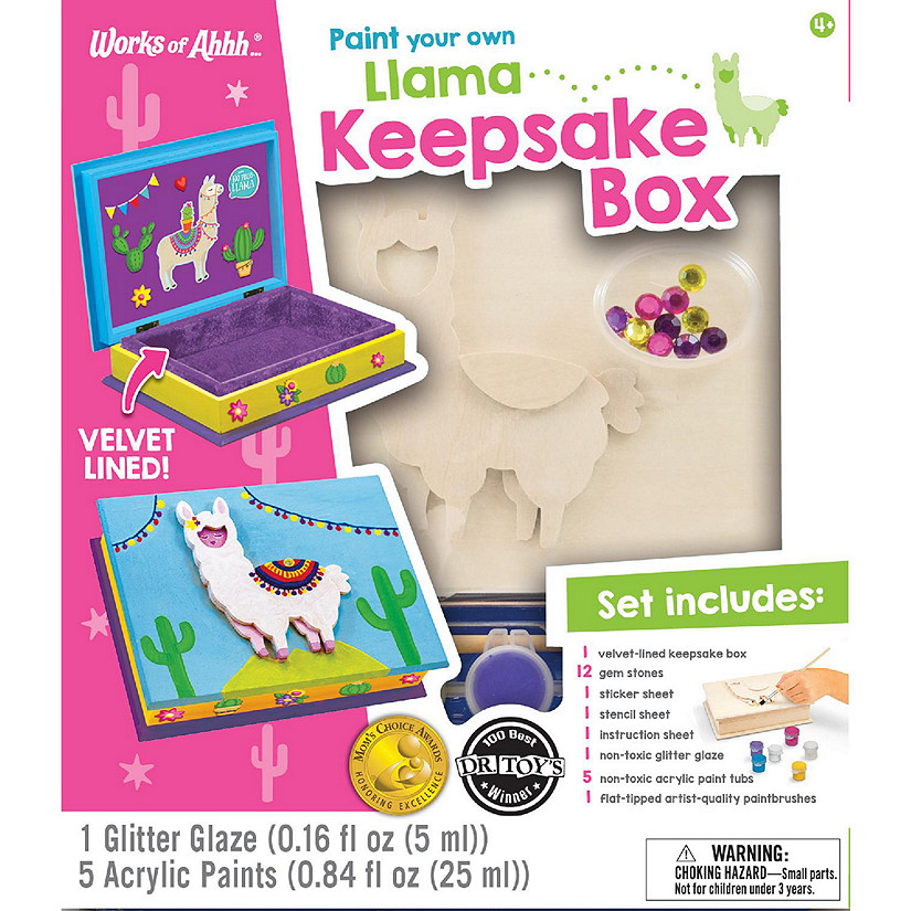 Works of Ahhh... Llama Keepsake Box Wood Paint Set for Kids Image