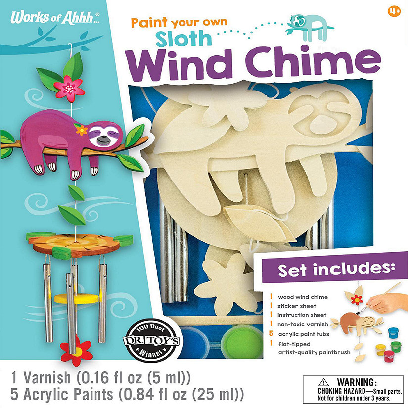 Works of Ahhh... Sloth Wind Chime Wood Craft Paint Set for kids Image