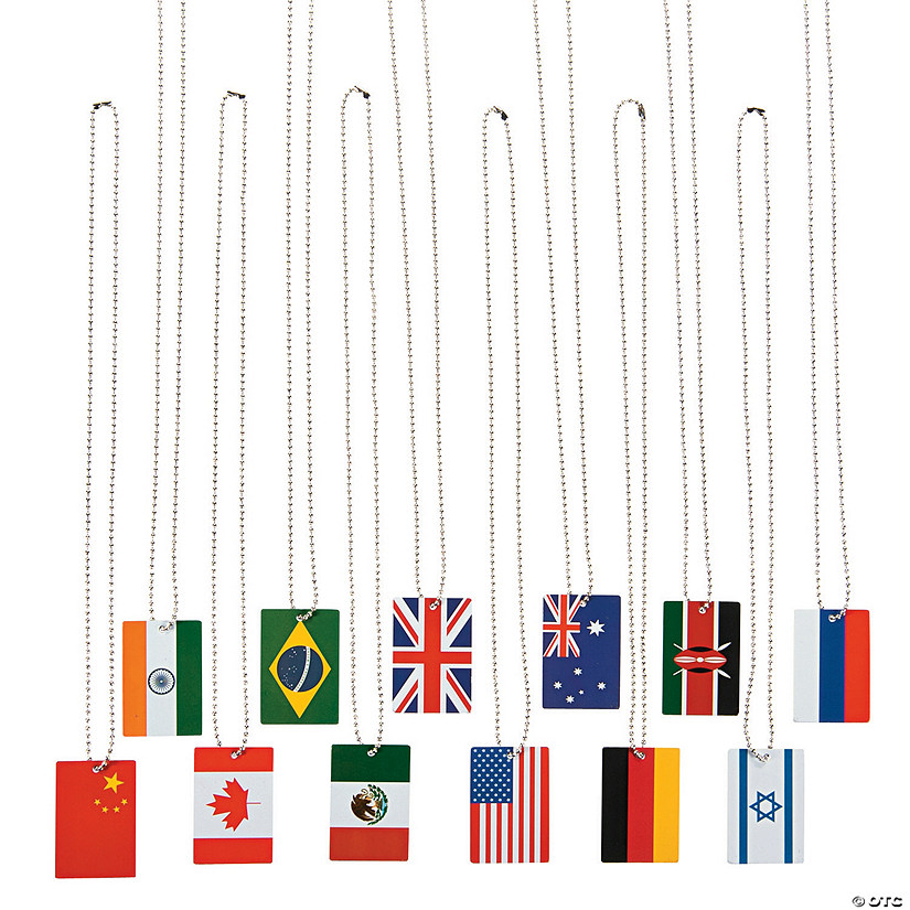 World Flag Dog Tag Necklaces - 12 Pc. Image