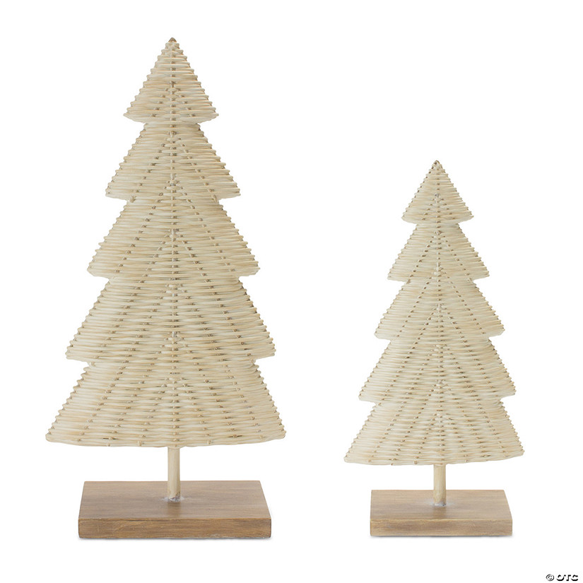 Woven Wicker Design Pine Tree (Set Of 2) 13"H, 17"H Resin Image