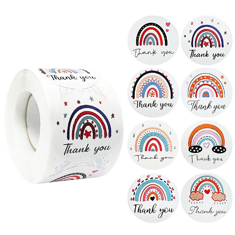 Wrapables 1.5 inch Rainbow Thank You Stickers Roll, Sealing Stickers and Labels for Boxes, Envelopes, Bags, Small Businesses, Weddings, Parties (500pcs) Image