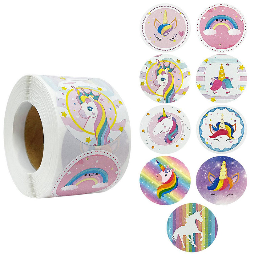 Wrapables 1.5 inch Unicorn Party Favor Stickers, (500pcs) Image