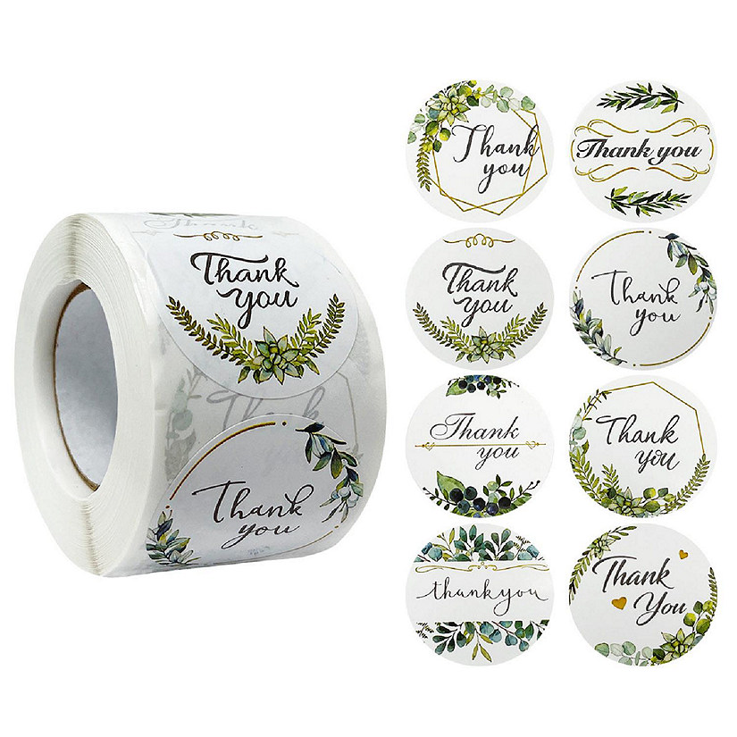 Wrapables 1.5" Thank You Stickers Roll, Sealing Stickers and Labels (500pcs), Greenery Image