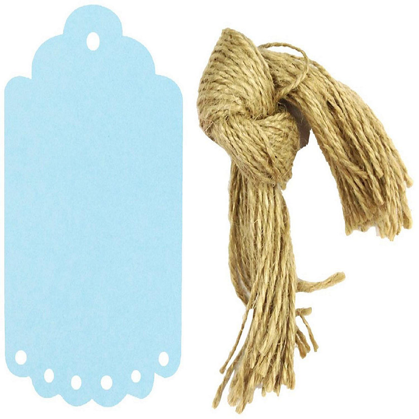 Wrapables 10 Gift Tags/Kraft Hang Tags with Free Cut Strings for Gifts, Crafts & Price Tags, Large Scalloped Edge (Blue) Image