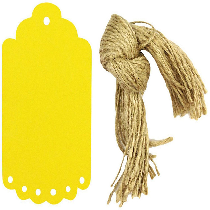 Wrapables 10 Gift Tags/Kraft Hang Tags with Free Cut Strings for Gifts, Crafts & Price Tags, Large Scalloped Edge (Yellow) Image