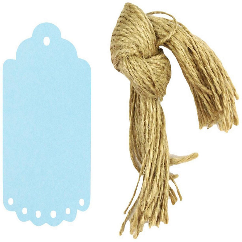 Wrapables 10 Gift Tags/Kraft Hang Tags with Free Cut Strings for Gifts, Crafts & Price Tags, Small Scalloped Edge (Blue) Image