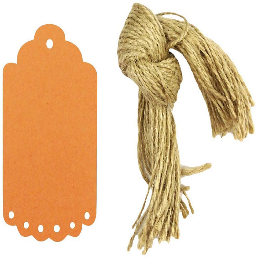Wrapables 10 Gift Tags/Kraft Hang Tags with Free Cut Strings for Gifts, Crafts & Price Tags, Small Scalloped Edge (Orange) Image