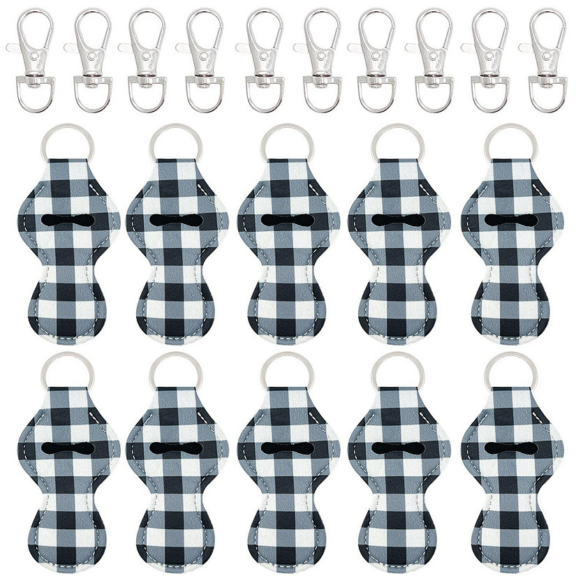Wrapables 10 Pack Chapstick Holder Keychain, Keyring for Lip Balm Lip Gloss Lipstick with 10 Pieces Metal Keyring Clasps, Blue & White Plaid Image