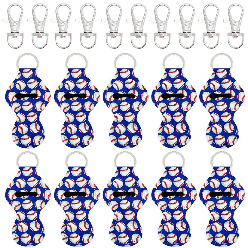 Wrapables 10 Pack Chapstick Holder Keychain, Keyring for Lip Balm Lip Gloss Lipstick with 10 Pieces Metal Keyring Clasps, Play Ball Image
