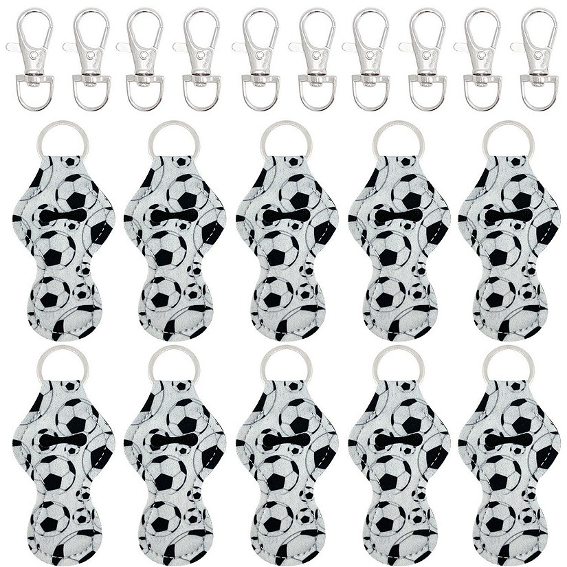Wrapables 10 Pack Chapstick Holder Keychain, Keyring for Lip Balm Lip Gloss Lipstick with 10 Pieces Metal Keyring Clasps, Soccer Image
