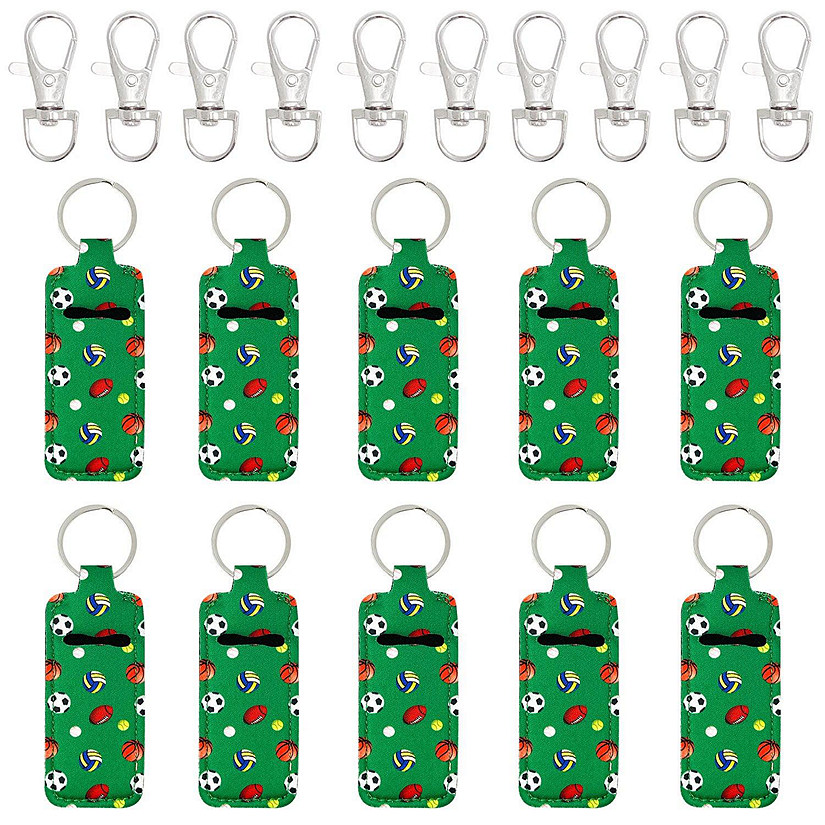 Wrapables 10 Pack Chapstick Holder Keychain, Keyring for Lip Balm Lip Gloss Lipstick with 10 Pieces Metal Keyring Clasps, Sports Image