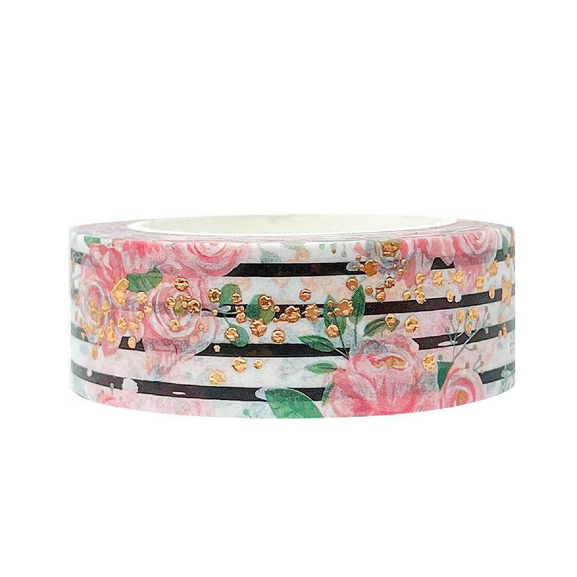 Wrapables 15mm x 10M Gold and Silver Foil Washi Masking Tape, Modern Rose Image