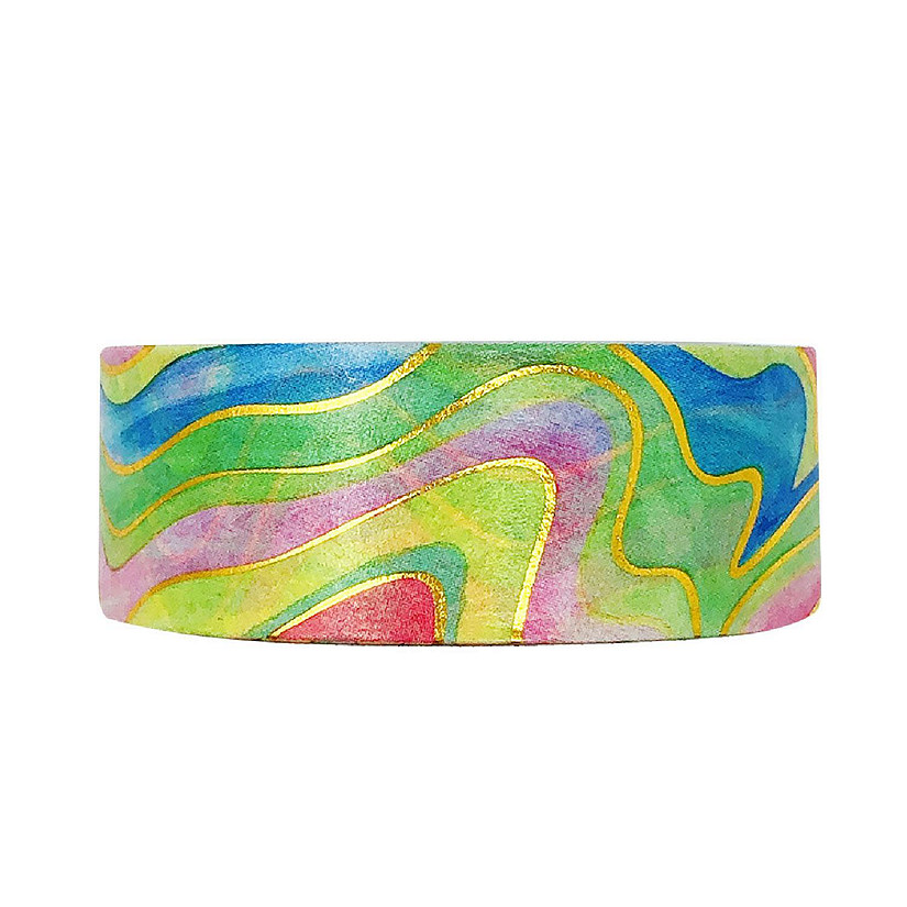 Wrapables 15mm x 10M Gold and Silver Foil Washi Masking Tape, Rainbow Swirl Image