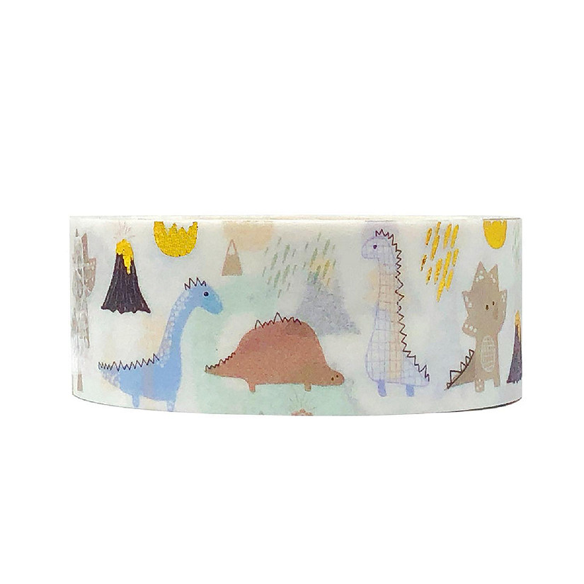 Wrapables 15mm x 5M Gold and Silver Foil Washi Masking Tape, Dinosaurs Image