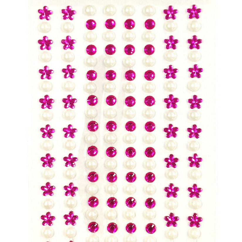 Wrapables 164 Pieces Crystal Flower and Pearl Stickers Adhesive Rhinestones Fuchsia