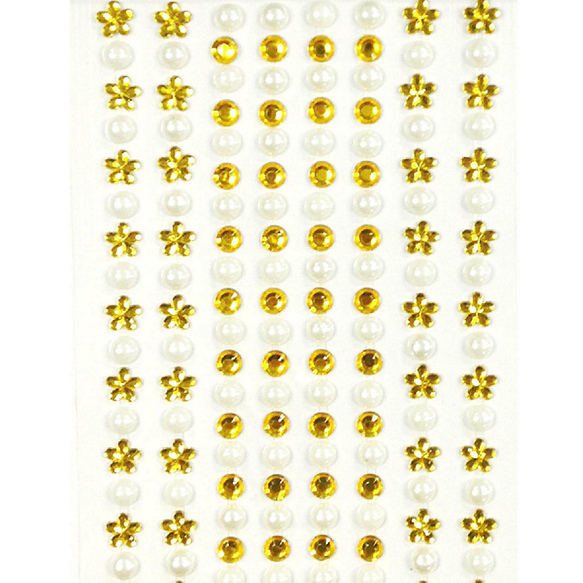 Wrapables 164 pieces Crystal Flower and Pearl Stickers Adhesive Rhinestones, Gold Image