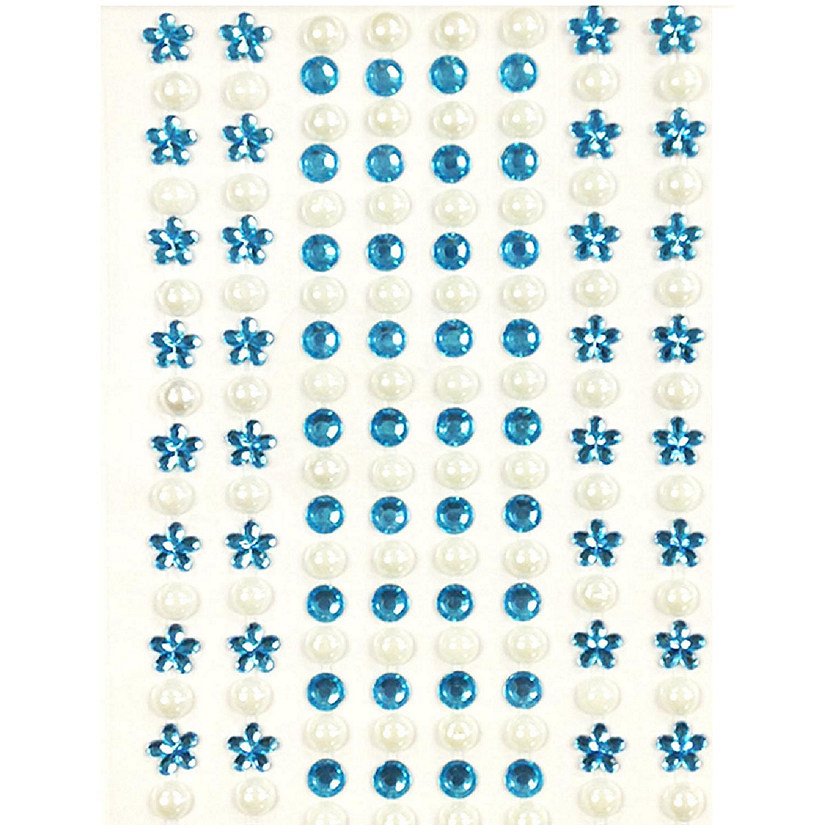 Wrapables 164 pieces Crystal Flower and Pearl Stickers Adhesive Rhinestones, Light Blue Image