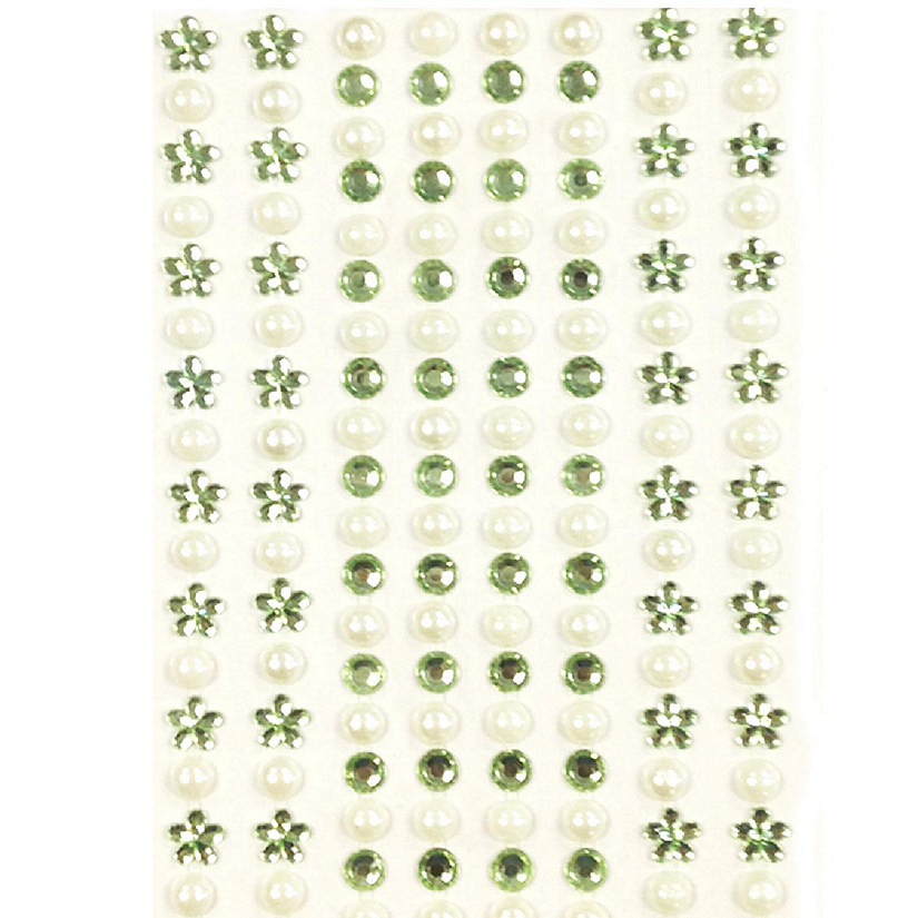 Wrapables 164 pieces Crystal Flower and Pearl Stickers Adhesive Rhinestones, Light Green Image