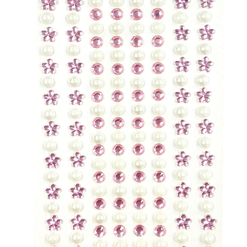 Wrapables 164 pieces Crystal Flower and Pearl Stickers Adhesive Rhinestones, Pink Image