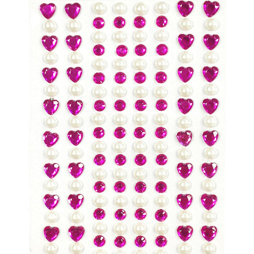 Wrapables 164 pieces Crystal Heart and Pearl Stickers Adhesive Rhinestones, Fuchsia Image