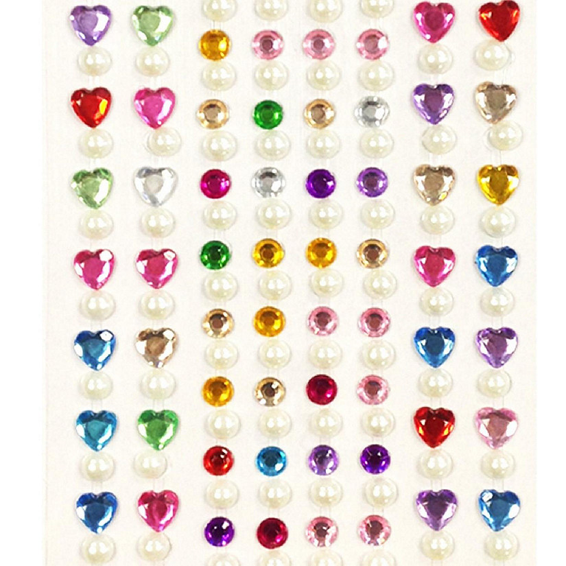 Wrapables 164 pieces Crystal Heart and Pearl Stickers Adhesive Rhinestones, Multicolor Image