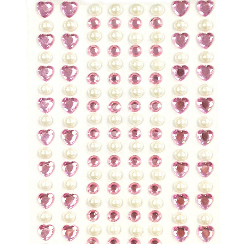 Wrapables 164 pieces Crystal Heart and Pearl Stickers Adhesive Rhinestones, Pink Image