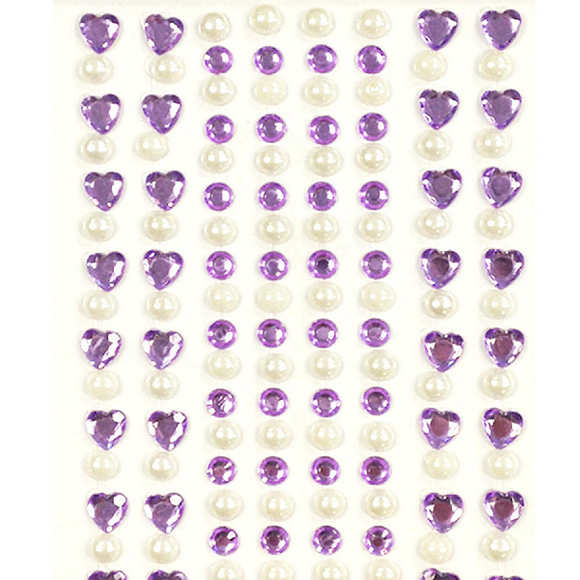 Wrapables 164 pieces Crystal Heart and Pearl Stickers Adhesive Rhinestones, Purple Image
