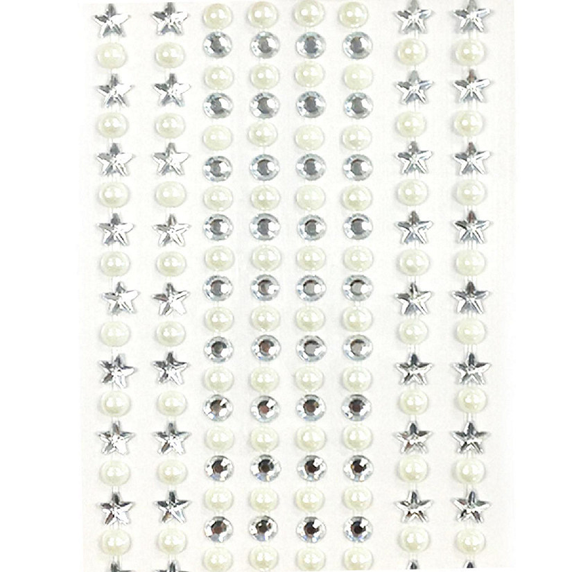 Wrapables 164 pieces Crystal Star and Pearl Stickers Adhesive Rhinestones, Silver Image