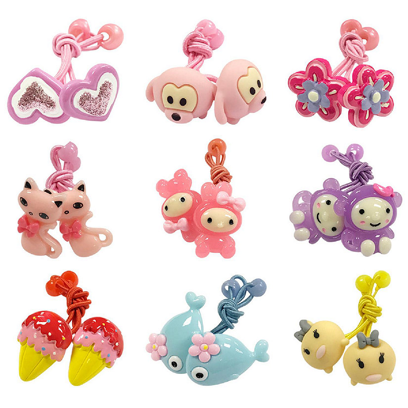 Wrapables 18pc Fun Characters Hair Holders in Resin Animals & Shapes for Girls (set of 18) Image