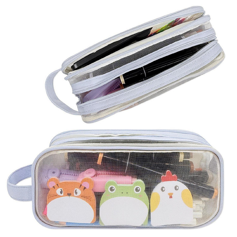 Wrapables 2 Compartment Transparent Mesh Pencil Case, Blue Image